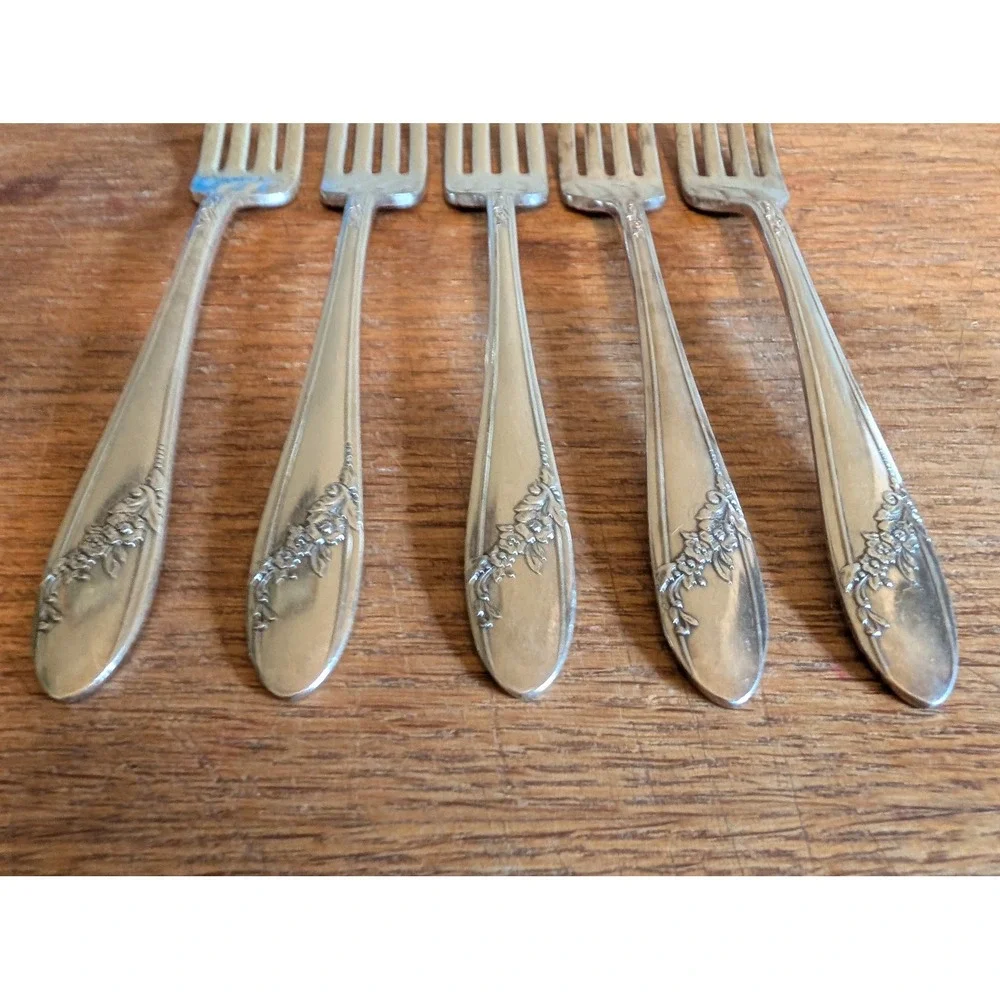 Oneida Community Tudor Plate Elaine Floral Silverplate Dinner Forks Set of 5